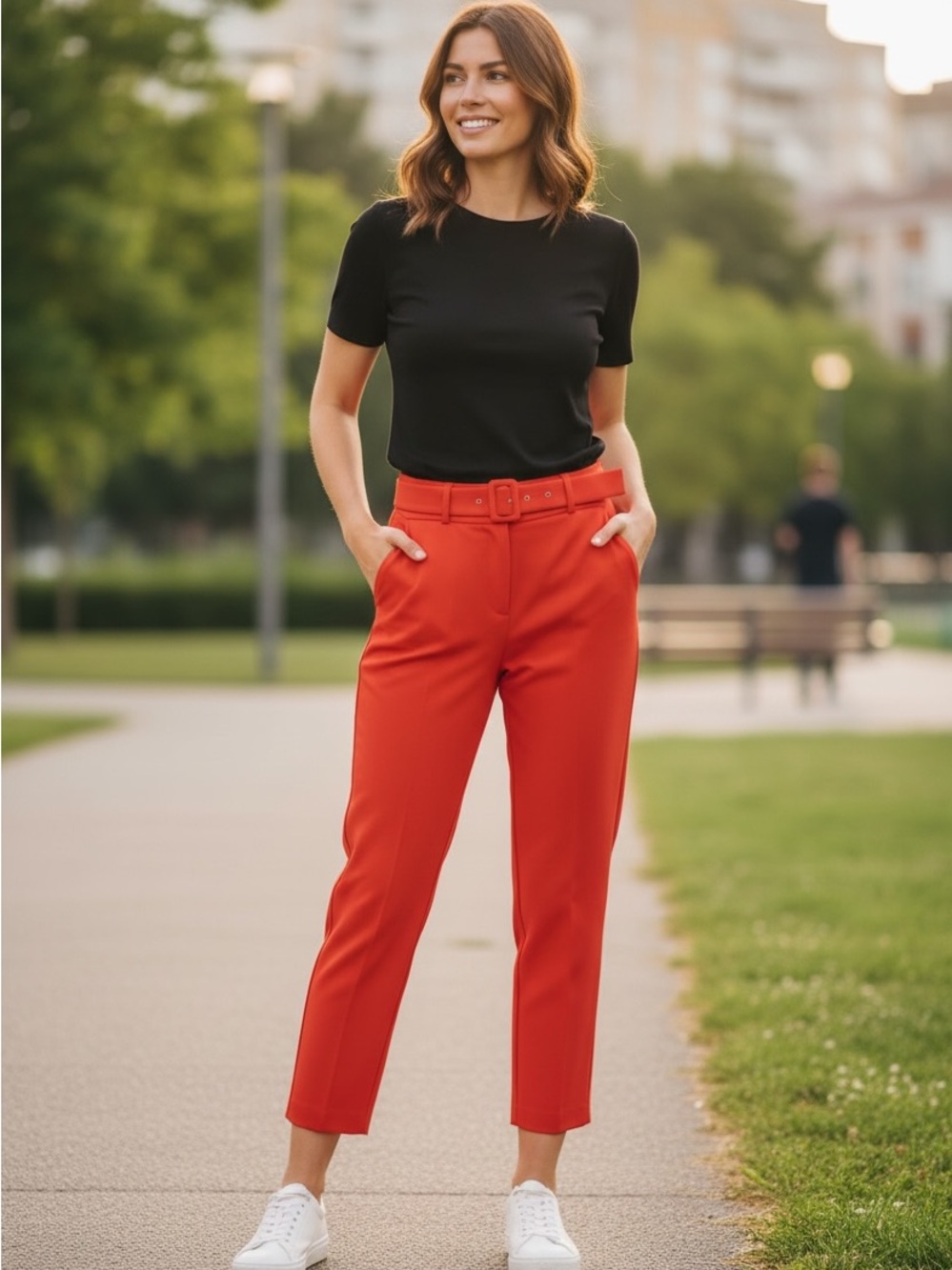 Women’s Tailored Belted Ankle Pants - Orange